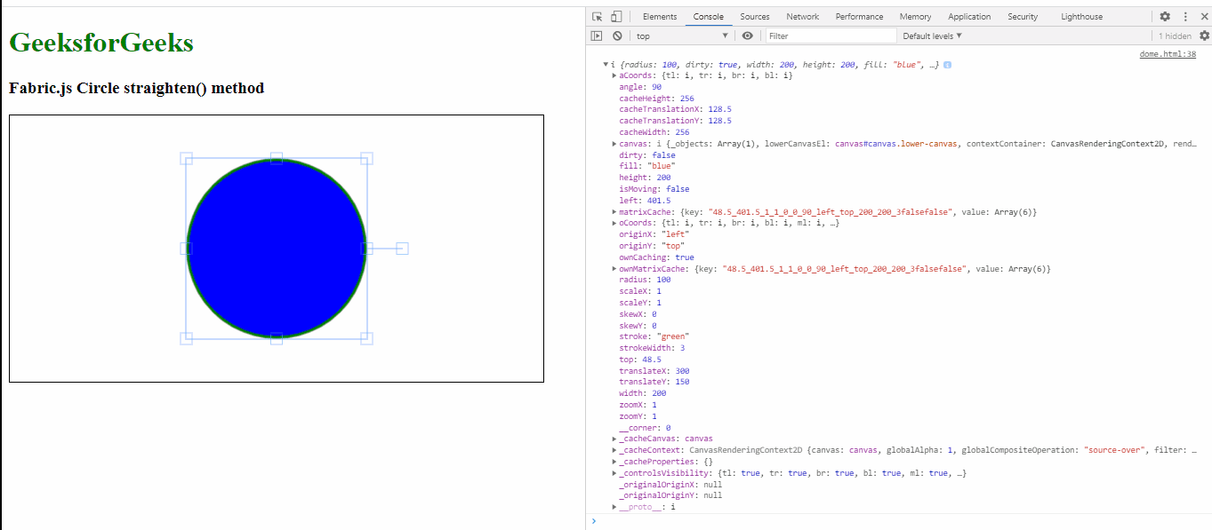 Fabric.js Circle straighten() 方法