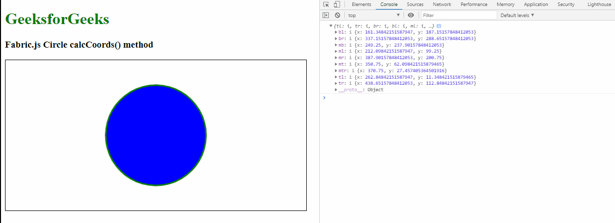 Fabric.js Circle calcCoords() 方法