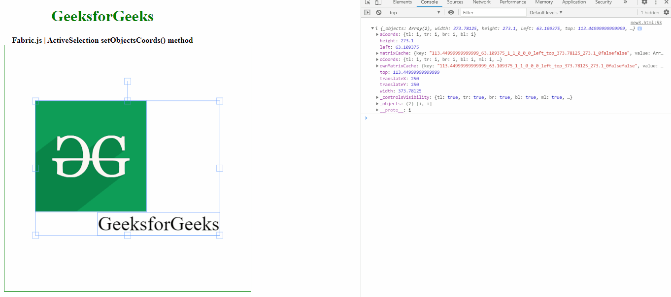 Fabric.js ActiveSelection setObjectsCoords() 方法