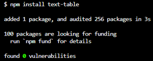 Node.js 如何使用“text-table” NPM模块生成无边框表格