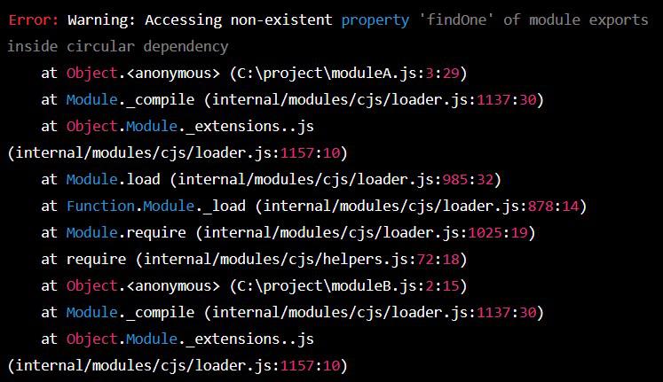 警告：在循环依赖关系内访问模块导出的非存在属性‘findOne’