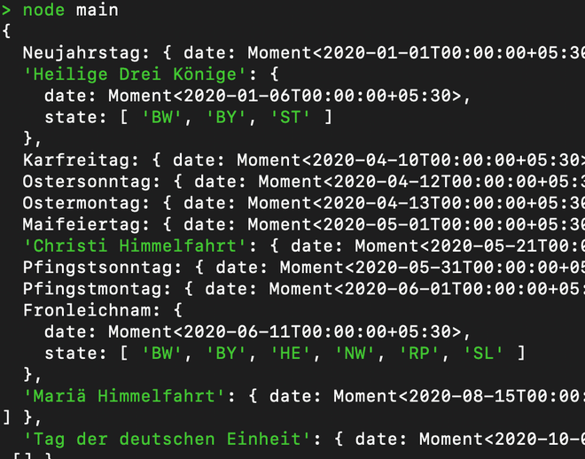 Moment.js moment-feiertage插件