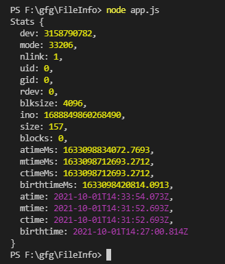 Node.js 如何获取文件信息