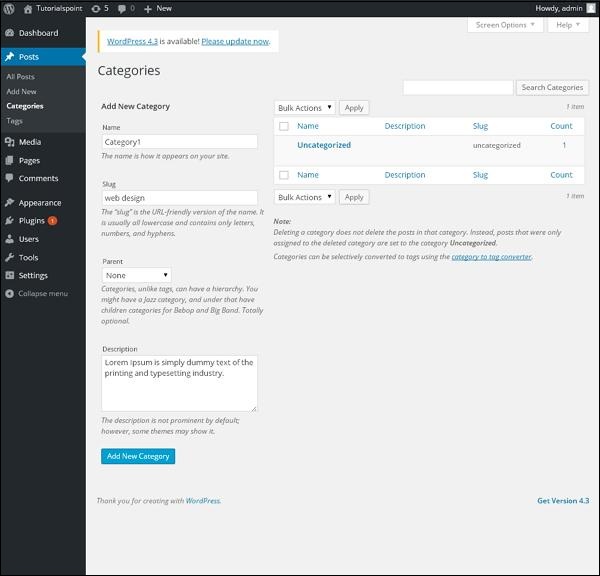 WordPress 添加分类