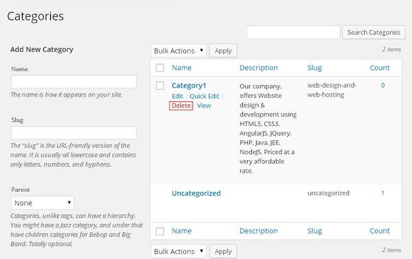 WordPress 删除分类