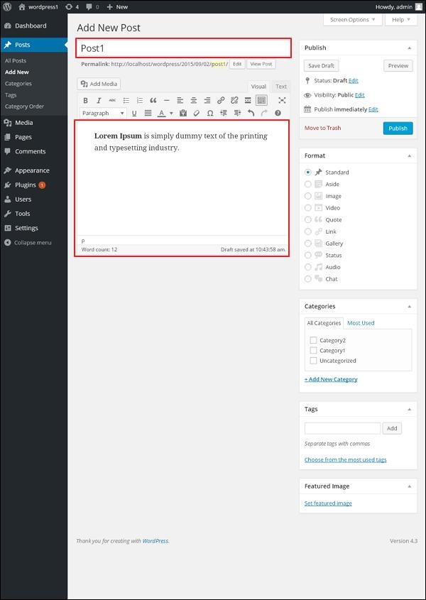 WordPress 添加文章