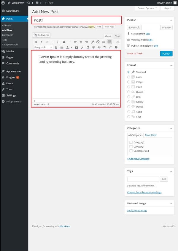 WordPress 发布文章