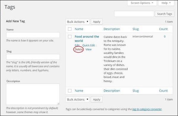 WordPress 删除标签