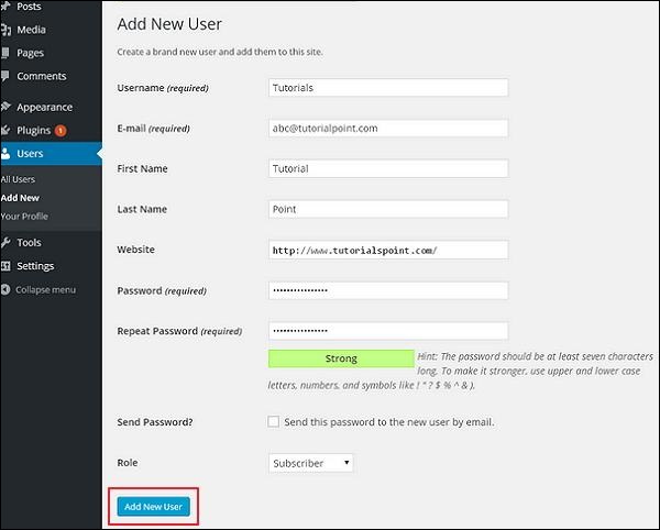 WordPress 添加用户