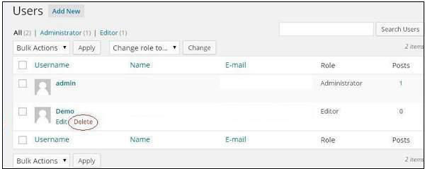 WordPress 删除用户