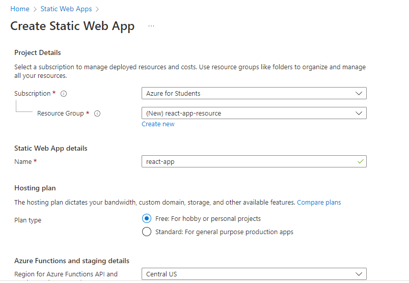 如何使用Azure Static Web Apps部署React应用程序