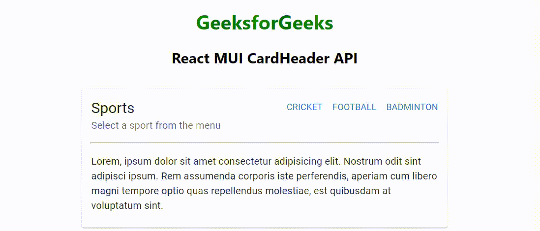 React MUI CardHeader API